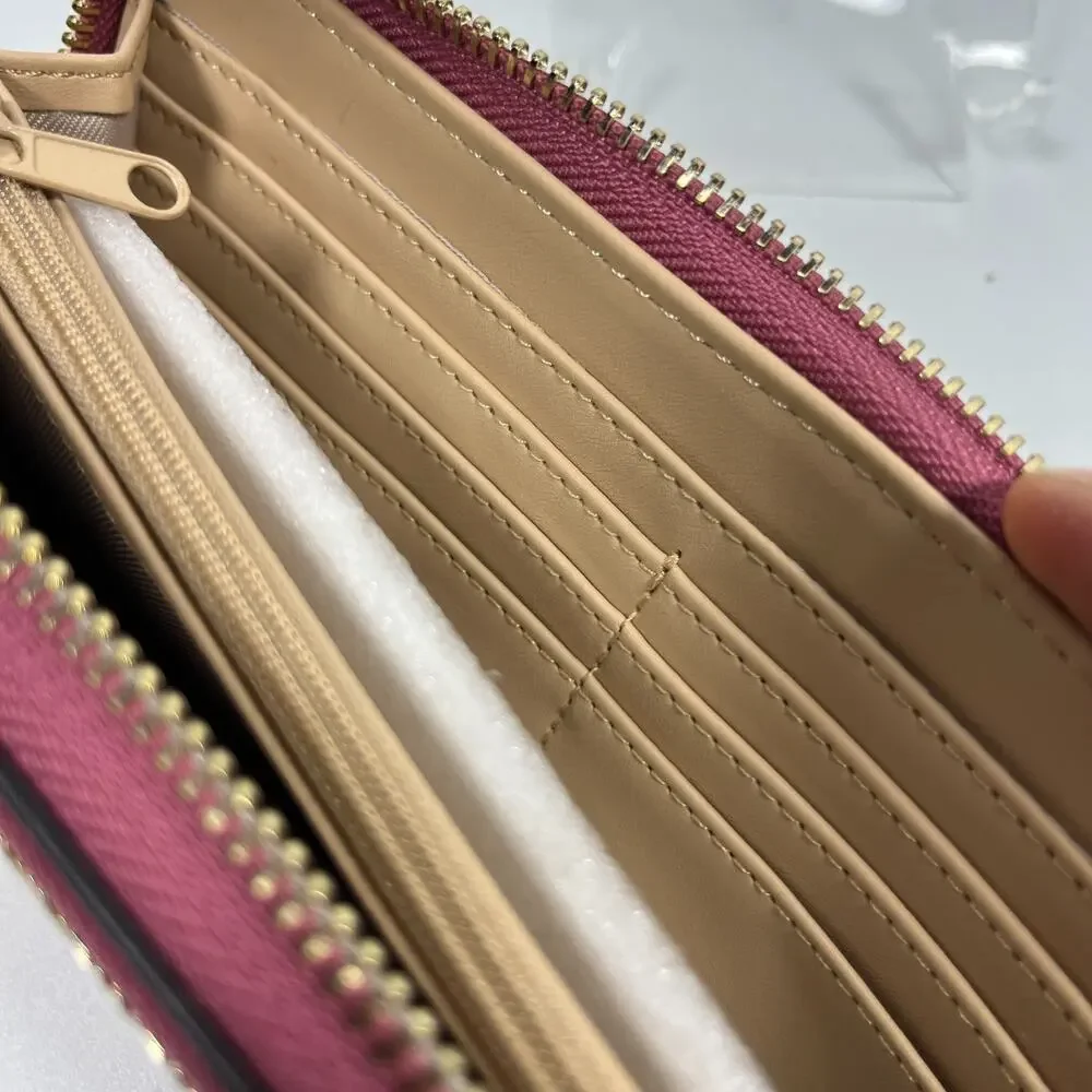 NINE WEST Wallet Accordion Zip Around Leather Card Coin Purse Rouge Pink NEW